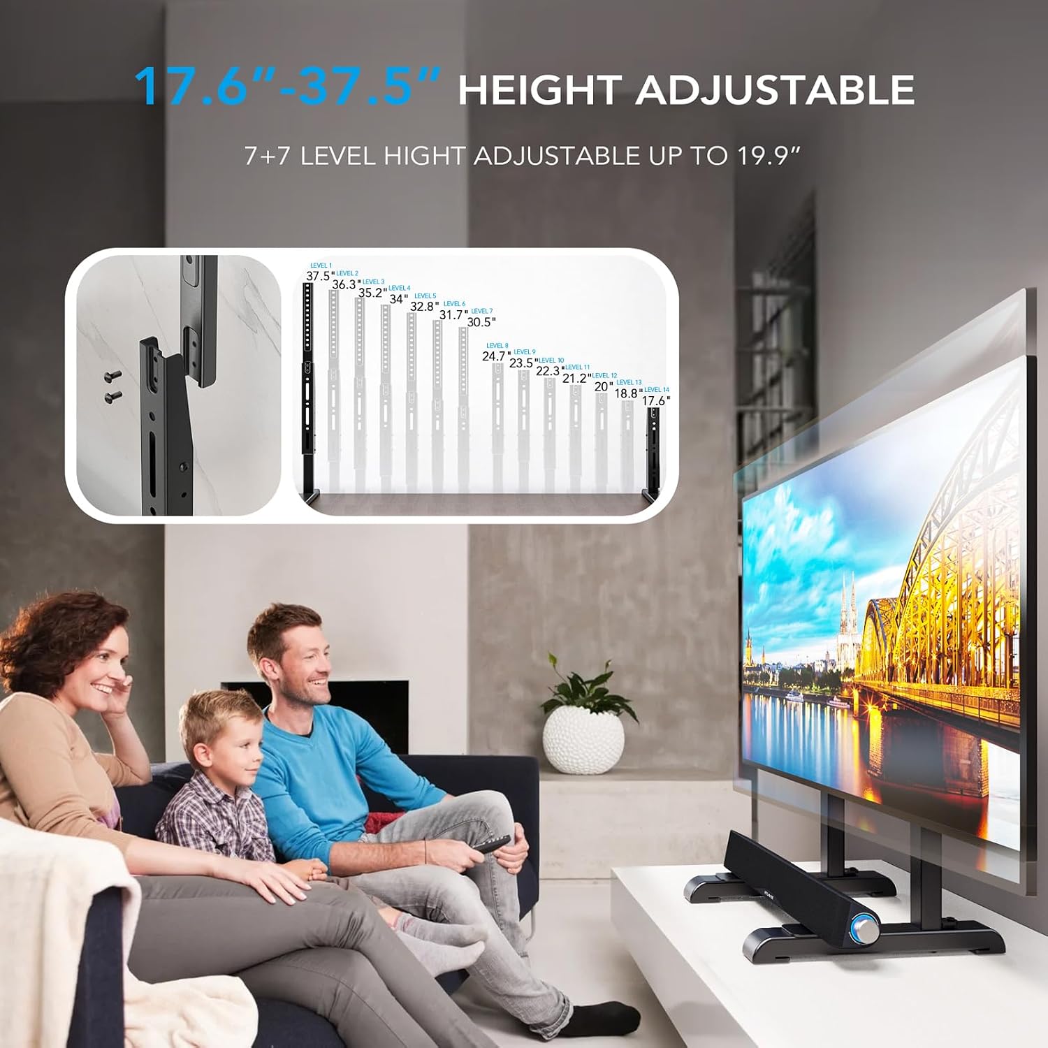 Table Top Tv Stand With Height Adjustable Tv Legs Replacement For Most 37-86 Inch Flat Curved Tvs,Steel Tv Base Feet Holds Up To 150 Lbs With Cable Management, Max Vesa 800X600Mm Black