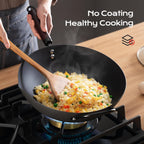 Wok, 13 Inch Carbon Steel Woks & Stir-Fry Pans Nonstick | Pre-Seasoned 5.8Qt Flat Bottom Chinese Wok Paella Pan With Lid,Pfoa/Ptfe Free Cookware Compatible With All Cooktops