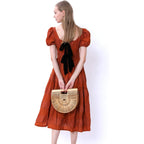 Miuco Womens Bamboo Handbag Handmade Large Tote Bag Straw Beach Bags Beach Purse Size