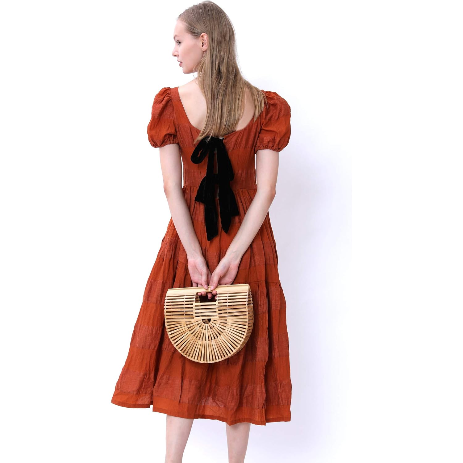 Miuco Womens Bamboo Handbag Handmade Large Tote Bag Straw Beach Bags Beach Purse Size