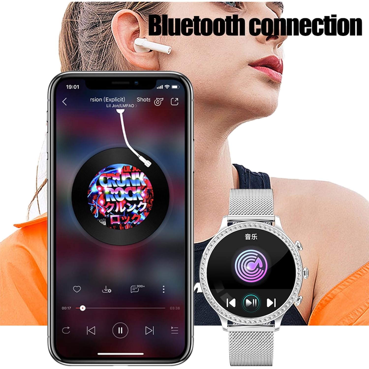 Smart Watch Women Bluetooth Calls for Android iOS Phone Sport Fitness Activity Tracker 1.32" HD Full Touch Screen Heart Rate Sleep Monitor Ladies Silver Mesh Smartwatch Gift,G