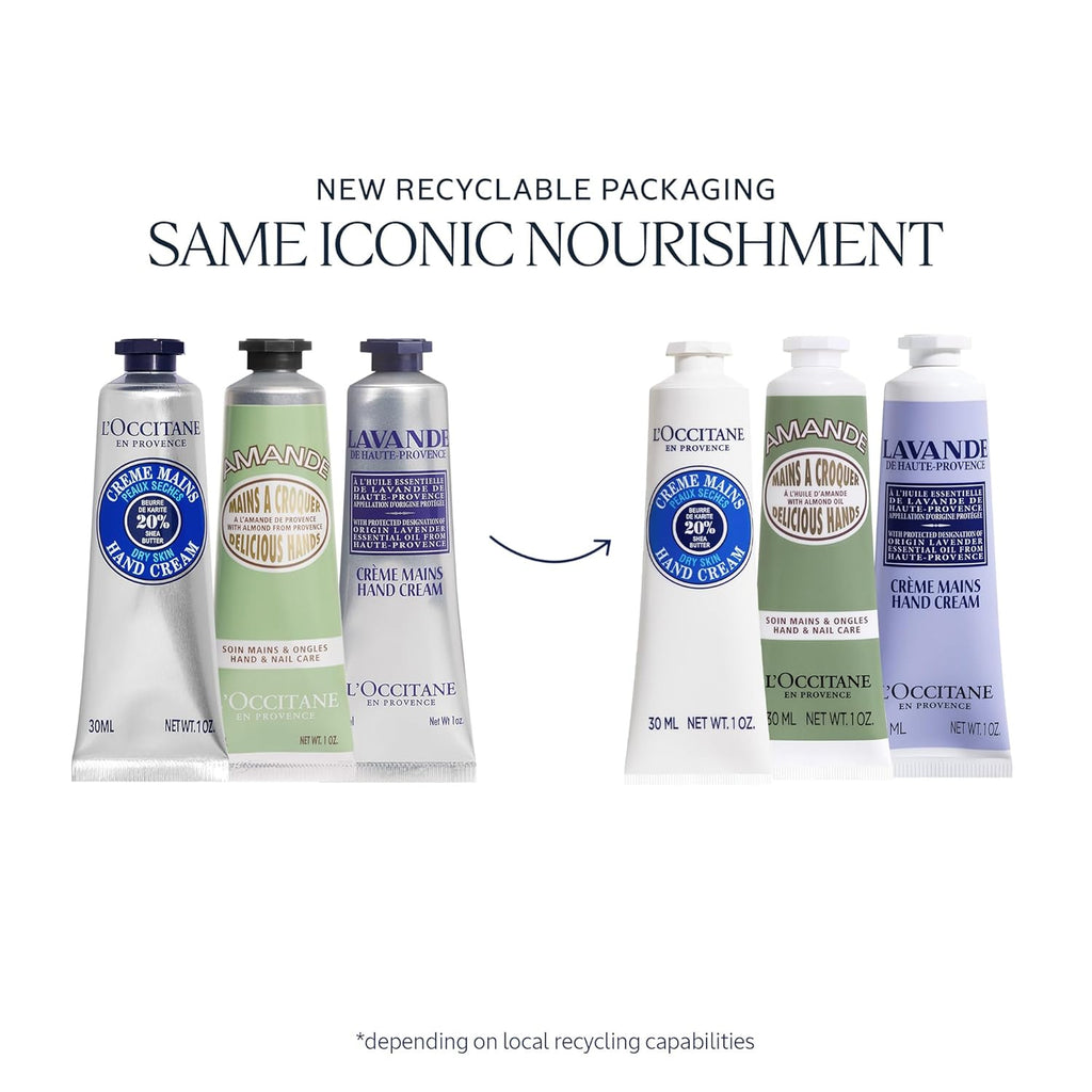L’Occitane Hand Cream Classics 3-Piece Gift Set, Moisturizing Skincare Trio, Nourishing Creams for Dry Hands, Nails, and Cuticles, Travel-Sized, Vegan