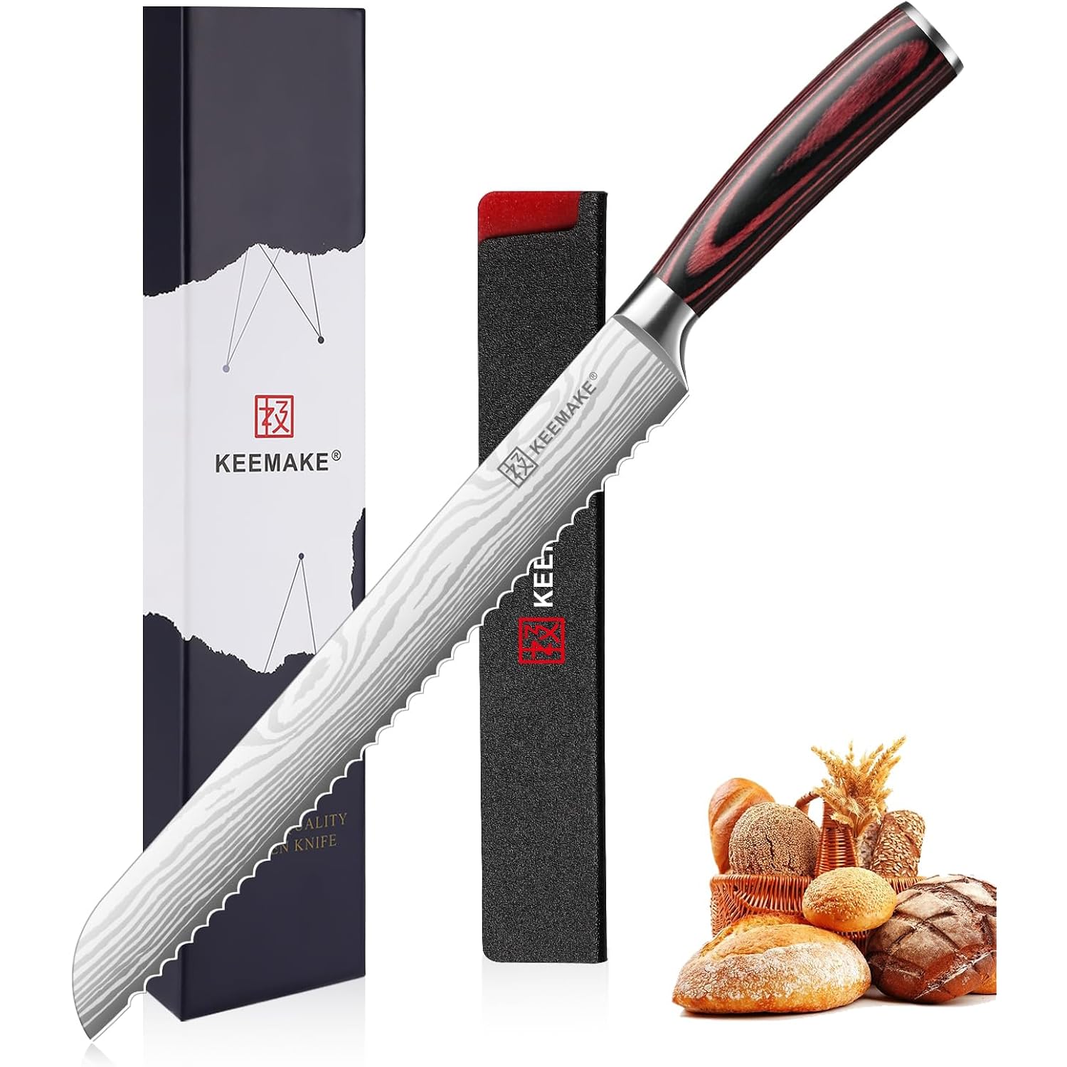 10 Inch Bread Knife For Homemade Bread - Ultra Sharp For Serrated Sourdough, Crusty Artisan Loaves, Bagels & Cake, High Carbon Stainless Steel Slicing Knife With Cover & Dad Gift Box