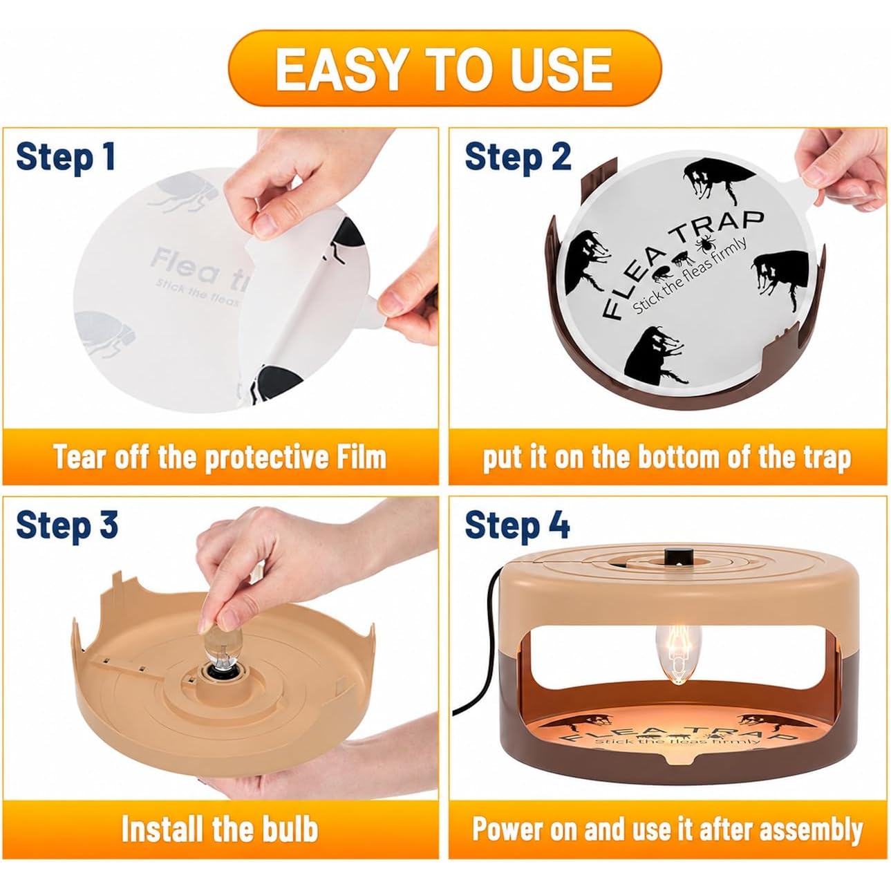 2 Pack Flea Traps For Inside Your Home, Indoor Flea Traps With 8 Sticky Pads, Flea Monitoring Trap For Home, Sticky Insect Catcher For Fleas, Moths & Gnats