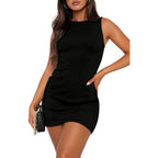 Wiholl Women'S Summer Sleeveless Boat Neck Mini Dress Slim Fit Party Club Bodycon Dresses