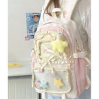 Kawaii Ita Backpack - Cute Backpack Coquette Aesthetic Back Pack Y2K Daypack With Clear Pockets With Clear Pockets (Pink)