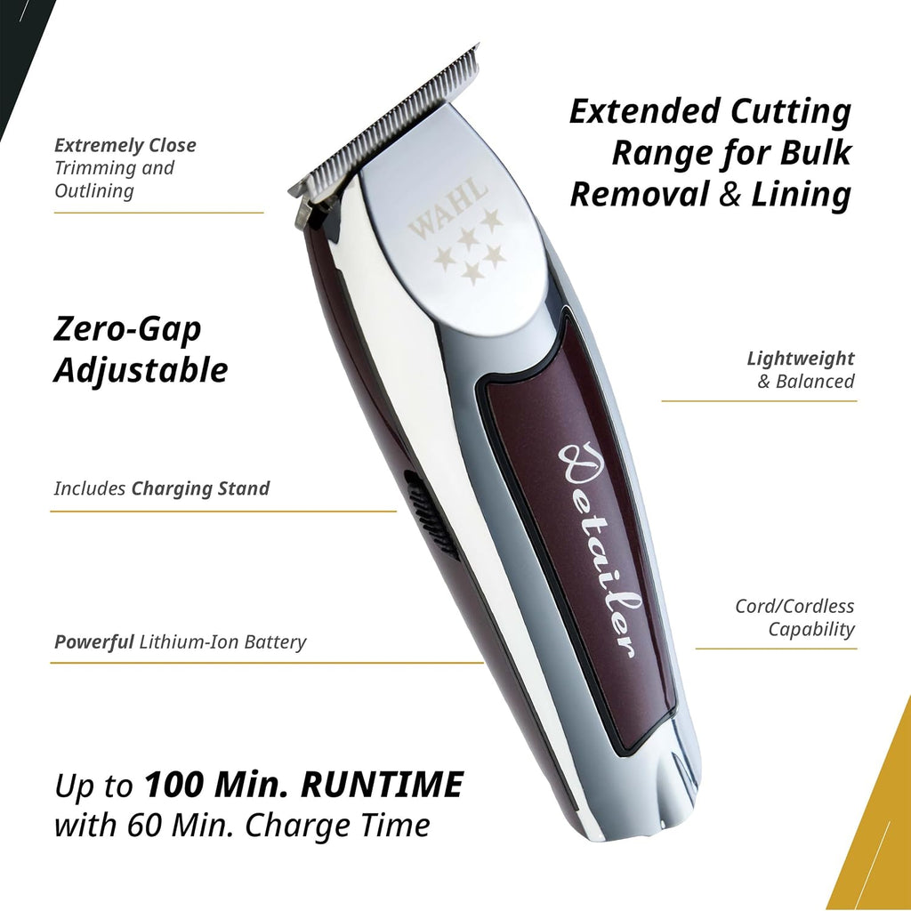 Wahl Professional 5 Star Cordless Detailer Li Trimmer T Wide Blade, Lithium-Ion Battery 100 Min Runtime For Hair & Beard, With Charging Stand
