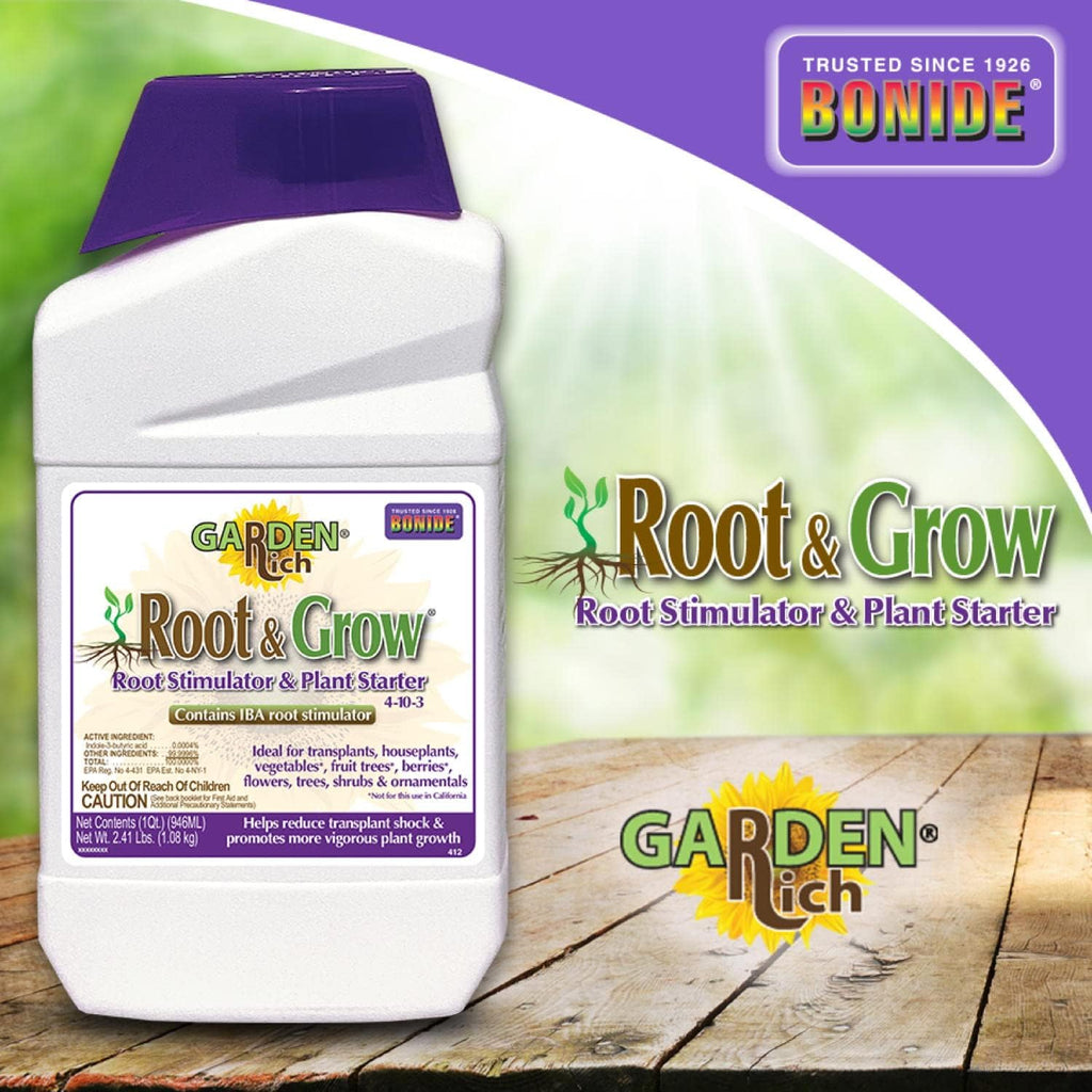 Bonide Garden Rich Root & Grow Root Stimulator & Plant Starter | 32 Oz Concentrate, 4-10-3 Fertilizer For Transplanting