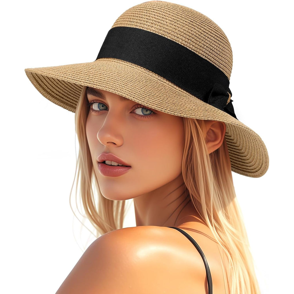Beach Hats for Women, Sun Straw Hat for Women, UPF 50+ UV Sun Protection Sun Hat Womens, Foldable Floppy Sun Hat