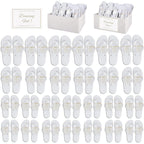 24/36/48 Pairs Flip Flops Bulk For Wedding Guests, Women Wedding Sandals & 1/2 Collapsible Linen Storage Bins & Display Sign, Comfortable Bride Slippers For Reception Beach Pool Party Favors