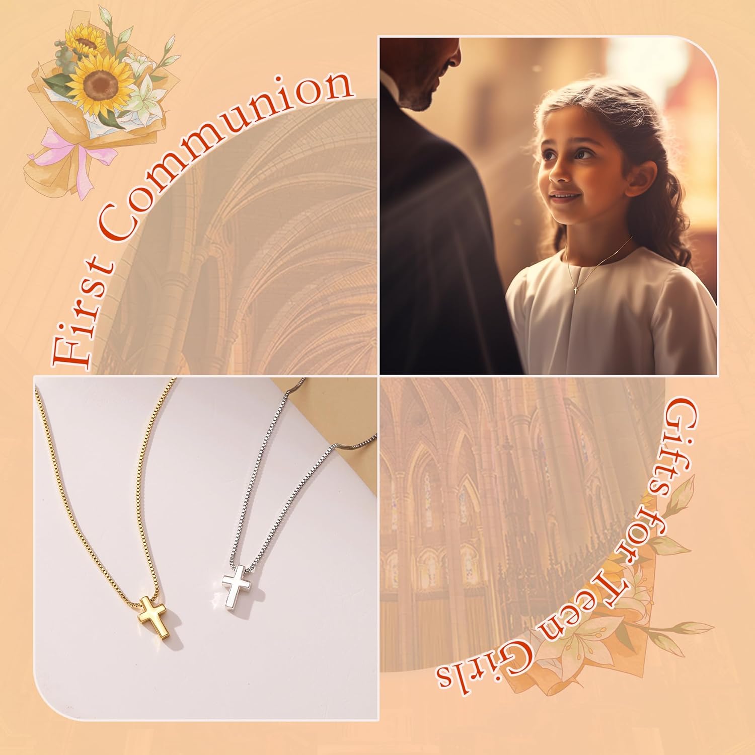 Mothers Day Gifts for Mom Cross Necklace for Women Girls, Dainty 14K Gold Silver Plated Cross Choker Jewelry Non Tarnish Waterproof Cute Simple Small Necklace Christian Baptism Religious Faith Jewelry Gifts