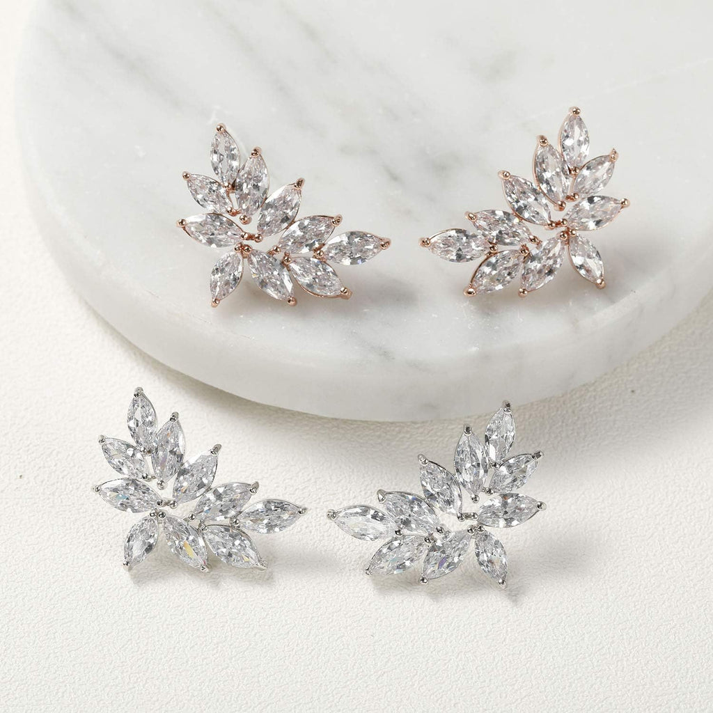SWEETV Bridal Wedding Earrings for Brides Bridesmaid, Marquise Cubic Zirconia Rhinestone Cluster Earrings for Women, Prom