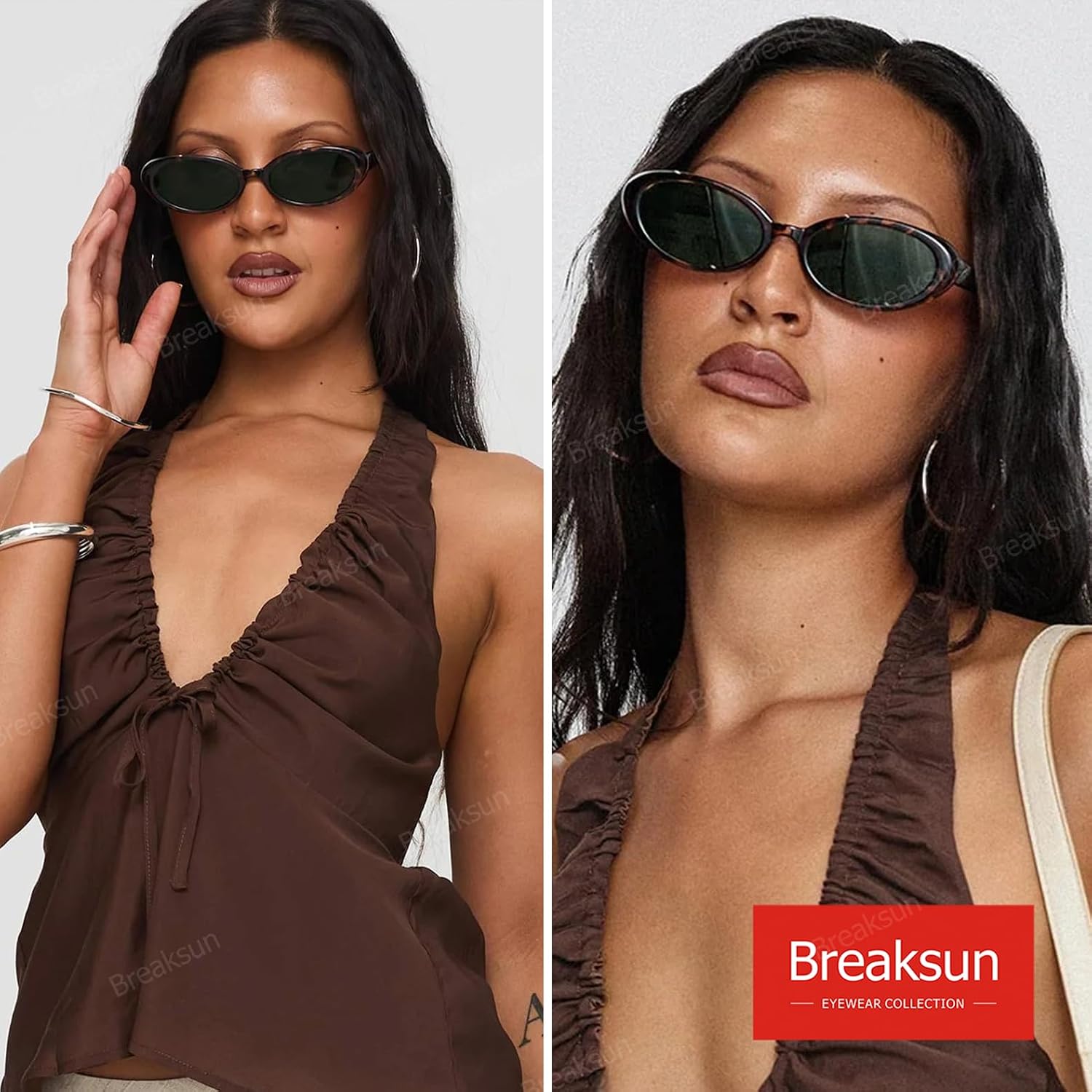 Breaksun Retro Oval Sunglasses for Women Men Fashion Small Oval Sunglasses 90s Vintage Shades 3 Pack (Black/Grey+ G15+ Brown Gradient)
