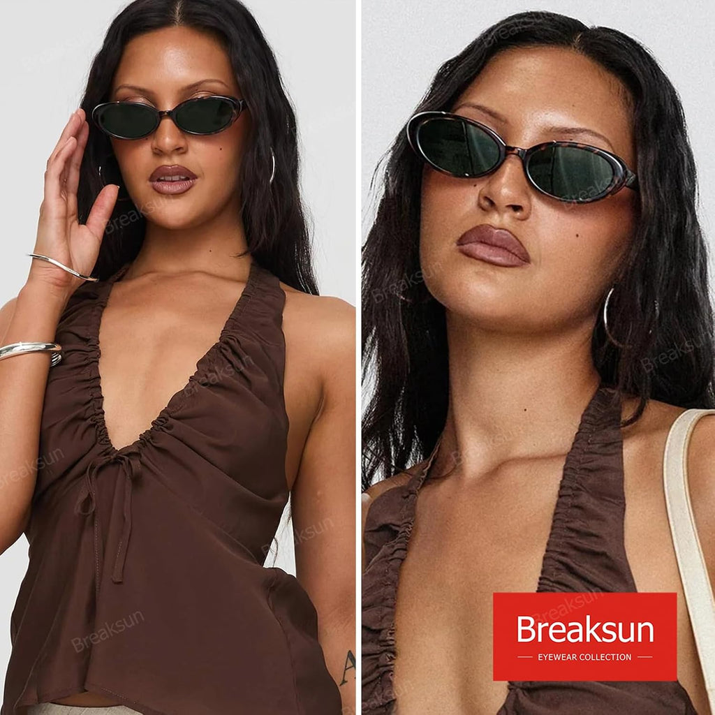 Breaksun Retro Oval Sunglasses for Women Men Fashion Small Oval Sunglasses 90s Vintage Shades 3 Pack (Black/Grey+ G15+ Brown Gradient)