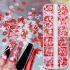 2 Box Pink Nail Art Glitter Valentine's Day Nail Sequins Flakes with Heart Star Design Manicure Fine Glitter Flower Nail Stickers Decals Supplies Nail Charms for Women DIY Nail Art Decorations