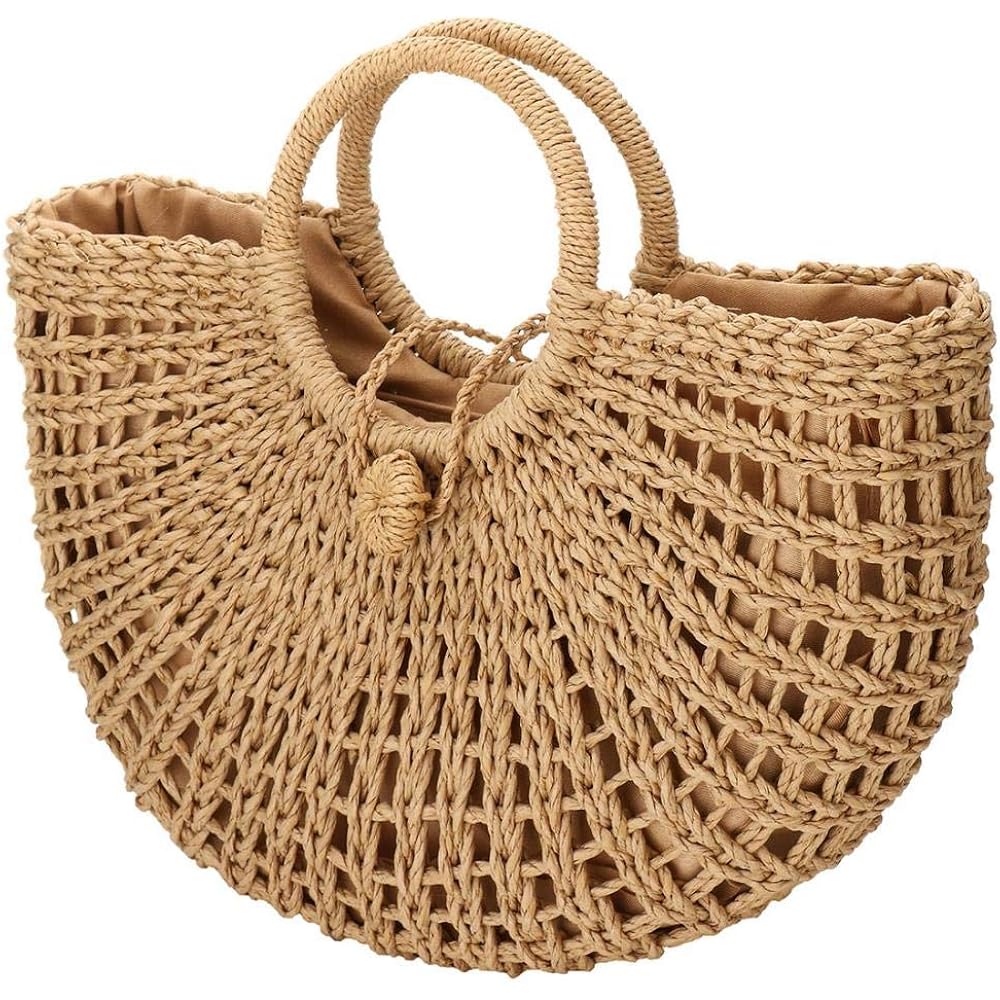 Yyw Straw Bags For Women,Hand-Woven Straw Top-Handle Bag With Round Ring Handle Summer Beach Rattan Tote Handbag