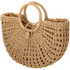 Yyw Straw Bags For Women,Hand-Woven Straw Top-Handle Bag With Round Ring Handle Summer Beach Rattan Tote Handbag