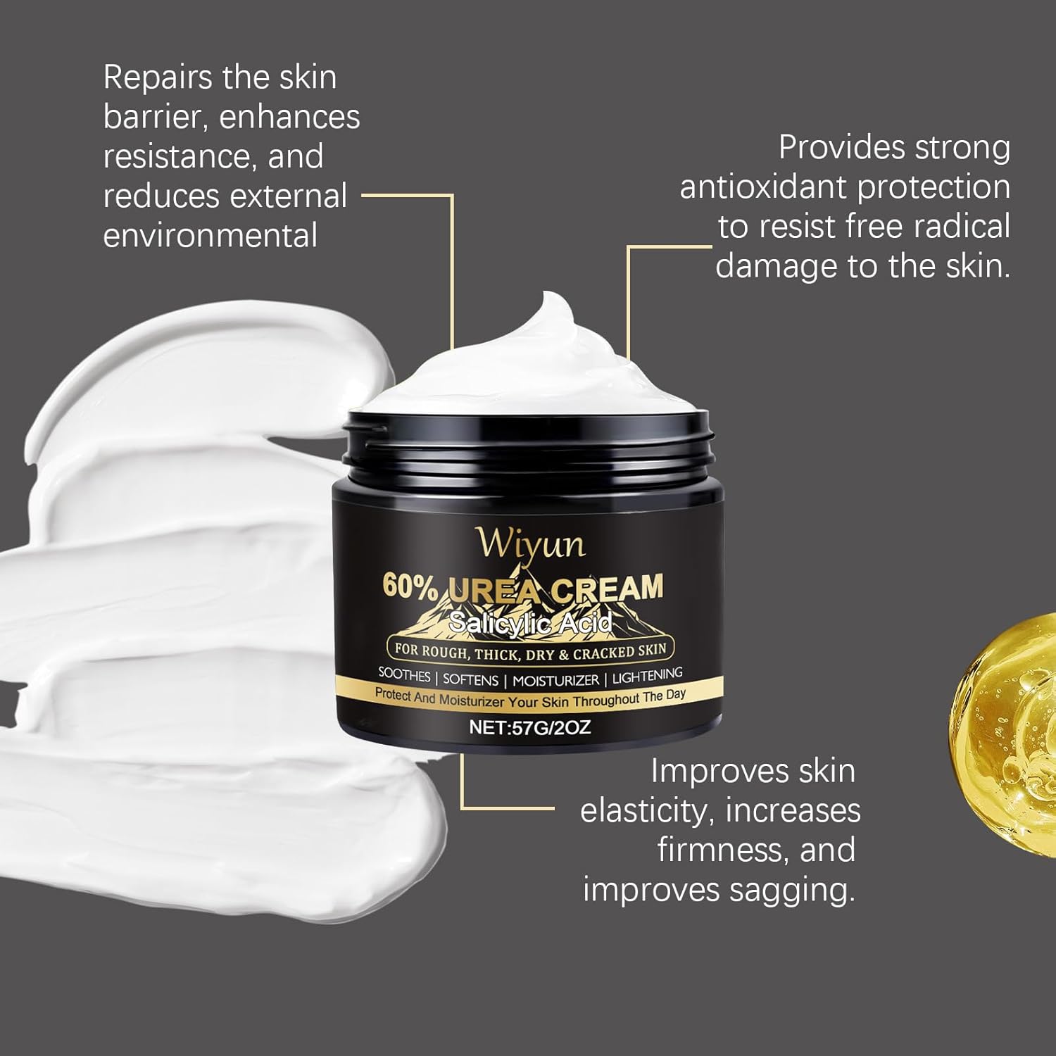 Maximum Strength 60% Urea Cream with 2% Salicylic Acid - Deep Moisturizer for Cracked Heels, Callus Removal - Fast-Absorbing Formula for Dry, Rough, Thick Skin - Non-Greasy Hand & Foot Cream