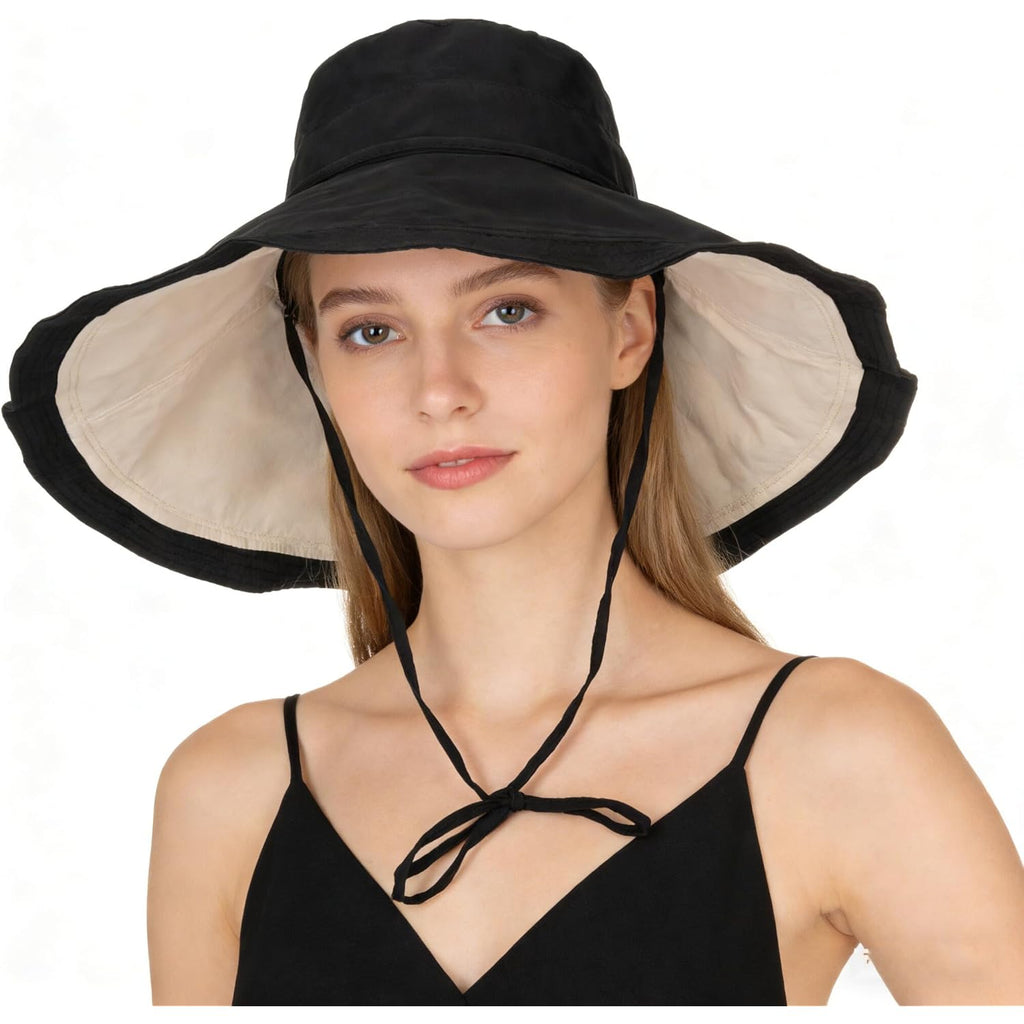 Large Brim Sun Hat for Women Summer UV-Protection Fishing Hat Beach Bucket-Cap Outdoor