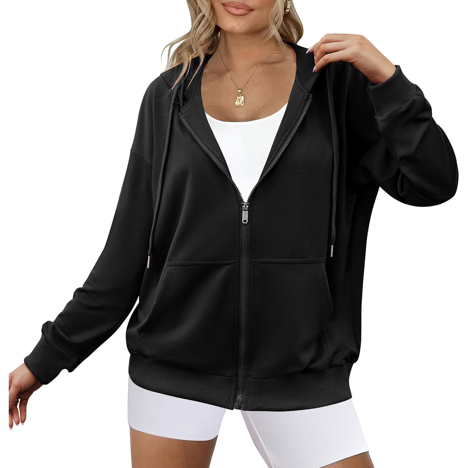 Zeagoo Women'S Lightweight Hoodies Full Zip Up Oversized Sweatshirts With Pockets Long Sleeve Thin Casual Hooded Jackets