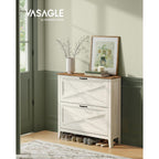 Vasagle Liry Collection - Shoe Storage Cabinet Organizer With 2 Flip Drawers, Freestanding Narrow Shoe Rack Cabinet For Entryway, Farmhouse Style, Fits 12 To 16 Pairs, Rustic White Uhsc201W01