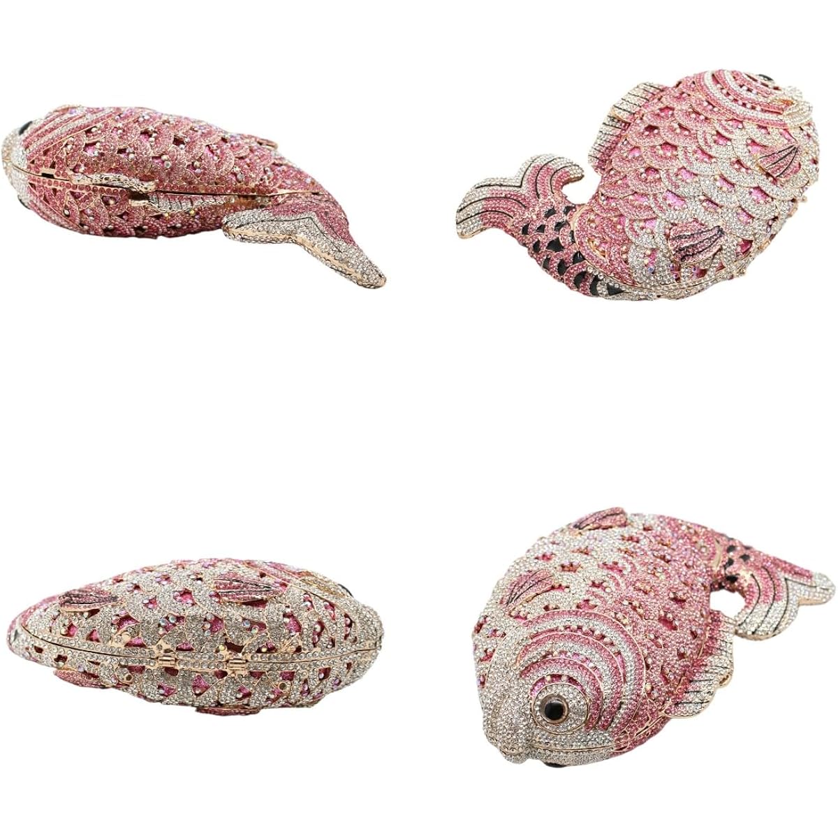 Women Mini Fish Clutch Luxury Rhinestones Purse Sparkling Banquet Handbag Wedding Party Clutch Bag