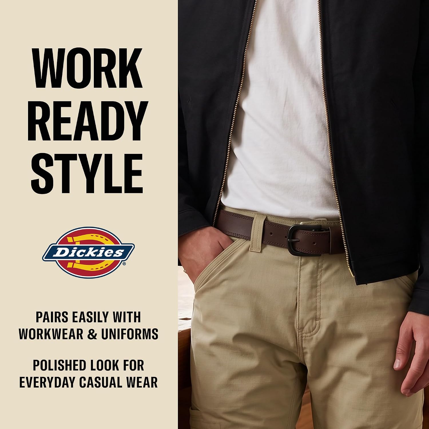 Dickies Mens Genuine Leather Belt – Durable Casual Style, Regular & Big And Tall Sizes