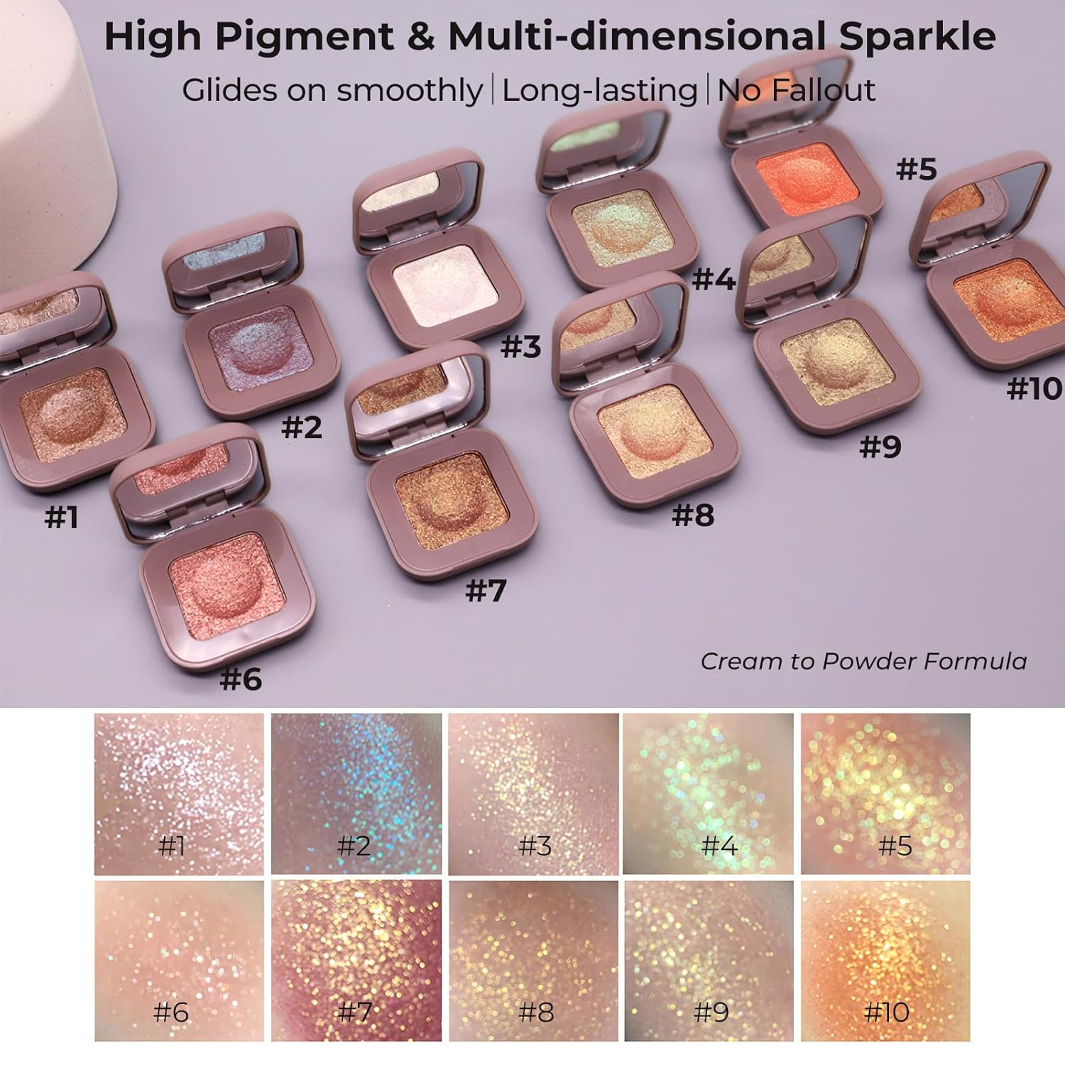 Duochrome Glitter Eyeshadow, Ultra-Fine Color Shifting Metallic Shimmer, High Pigment Holographic Single Eye Makeup, Long Lasting & Buildable Eye Shadow (#2 Plum Mauve)