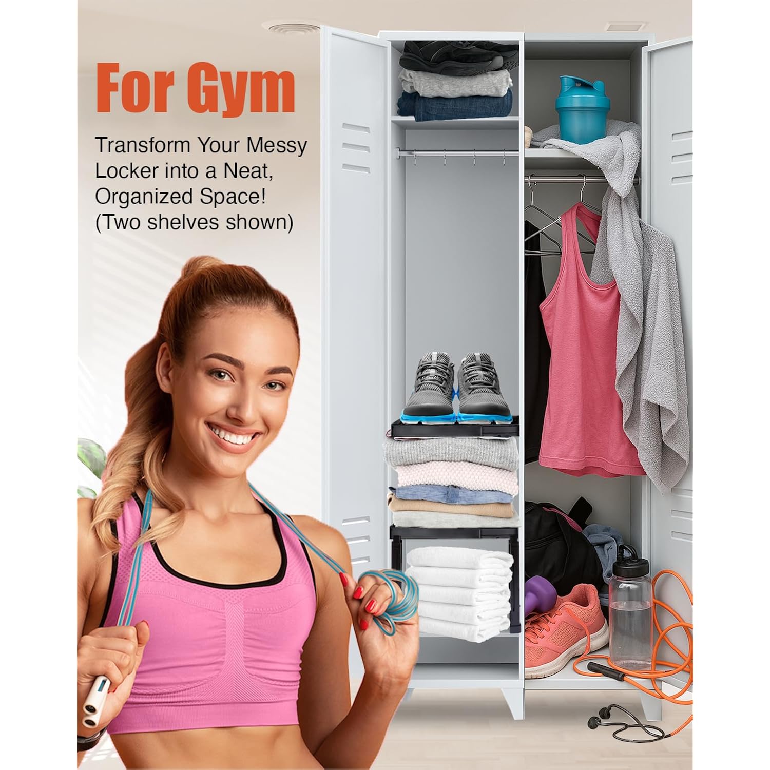 Piffny Locker Organizer Shelf， Adjustable Width And Height, Ideal Locker For School, Office, And Gym Lockers… (Pink)