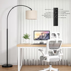 70" Dimmable Arc Floor Lamp With Remote, Color Temp Adjustable | Arched Floor Lamp With Rotating Head, Foot Switch And Remote, Over Couch Arched Light For Living Room, Deep Beige And Black