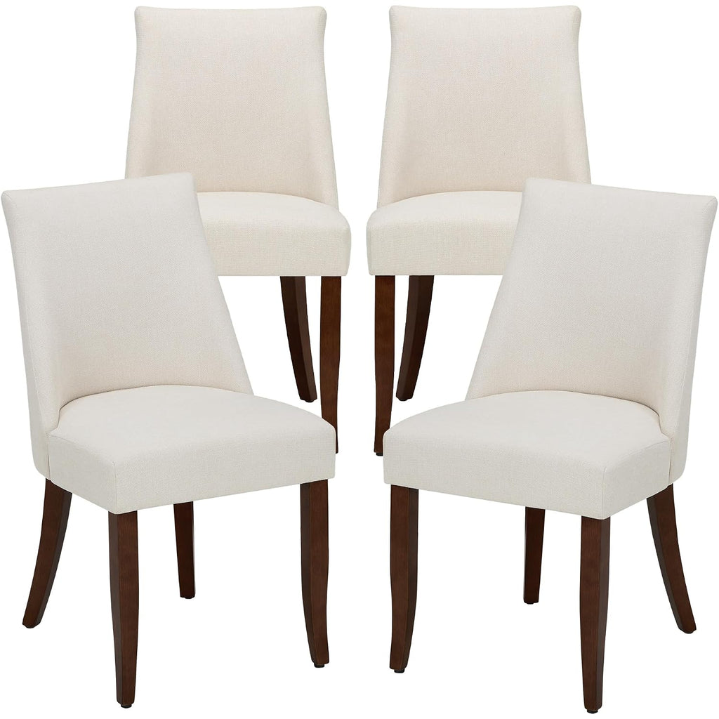 Wooden Dining Chairs Set Of 4, Upholstered Farmhouse Fabric Dining Room Chair, Mid Century Kitchen Chair For Restaurant & Cafe, Beige