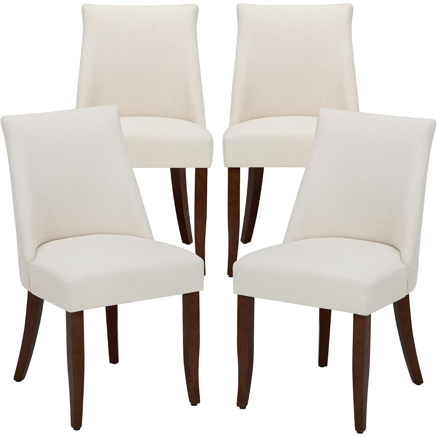 Wooden Dining Chairs Set Of 4, Upholstered Farmhouse Fabric Dining Room Chair, Mid Century Kitchen Chair For Restaurant & Cafe, Beige