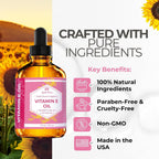 Vitamin E Oil By Leven Rose 75,000 Iu Per Oz 100% Natural, Organic, Pure Vitamin E Oil For Skin, Face, Hair, Nails, And Scars, 4 Oz