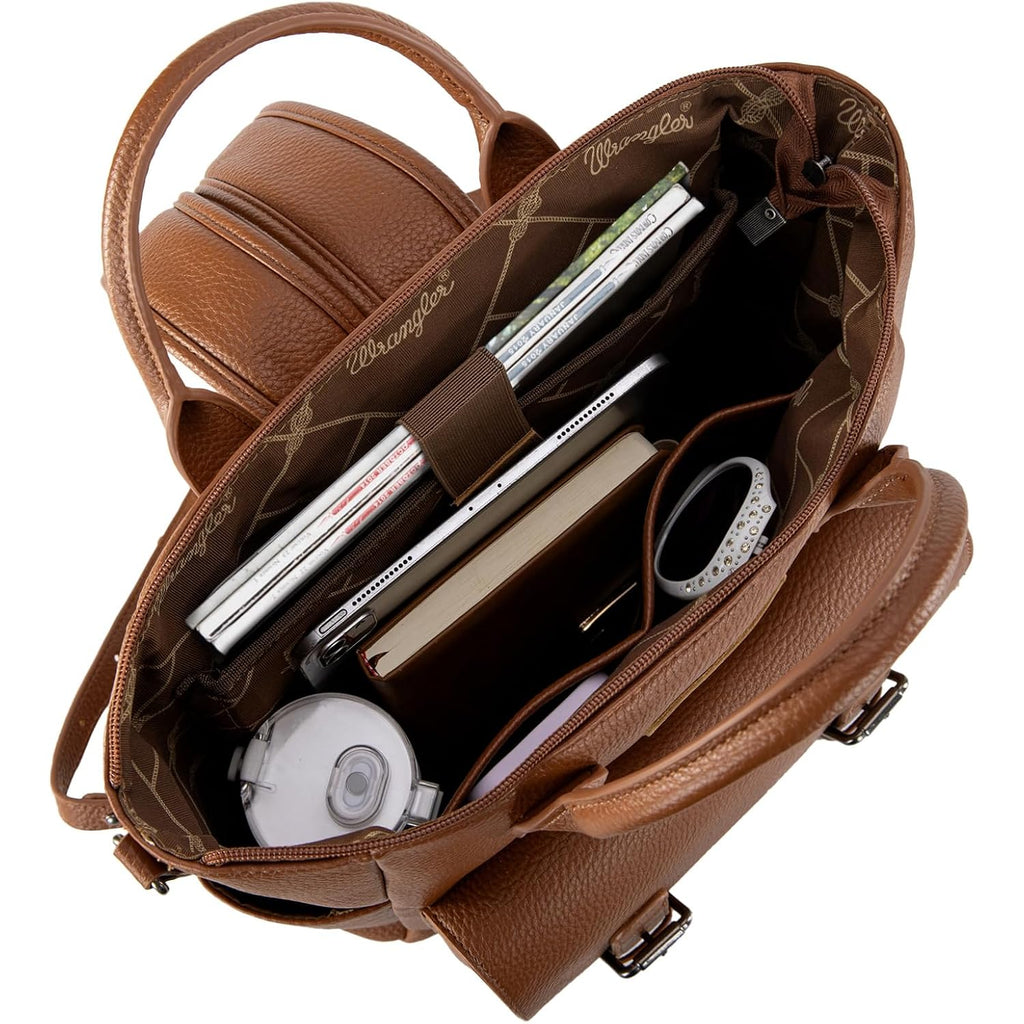Montana West Wrangler Womens Convertible Backpack Purse Anti-Theft Brown Backpack With Adjustable Crossbody Shoulder Strap For Work Travel Wg175-9110Br