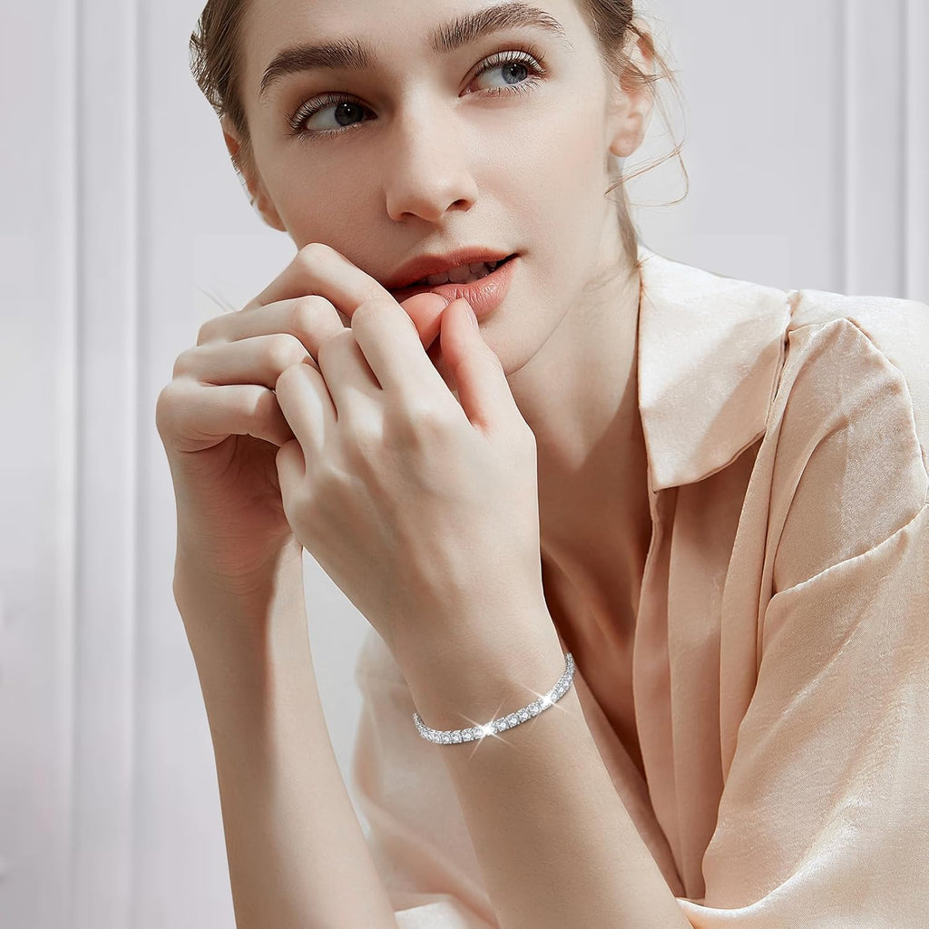 J.Fée Silver Bracelet, S925 Tennis Bracelet with Sparkling 5A Cubic Zirconia Silver Bracelets for Women Adjustable Bracelet for Women Bracelets Womens Bracelet Women Gifts for Women Mom