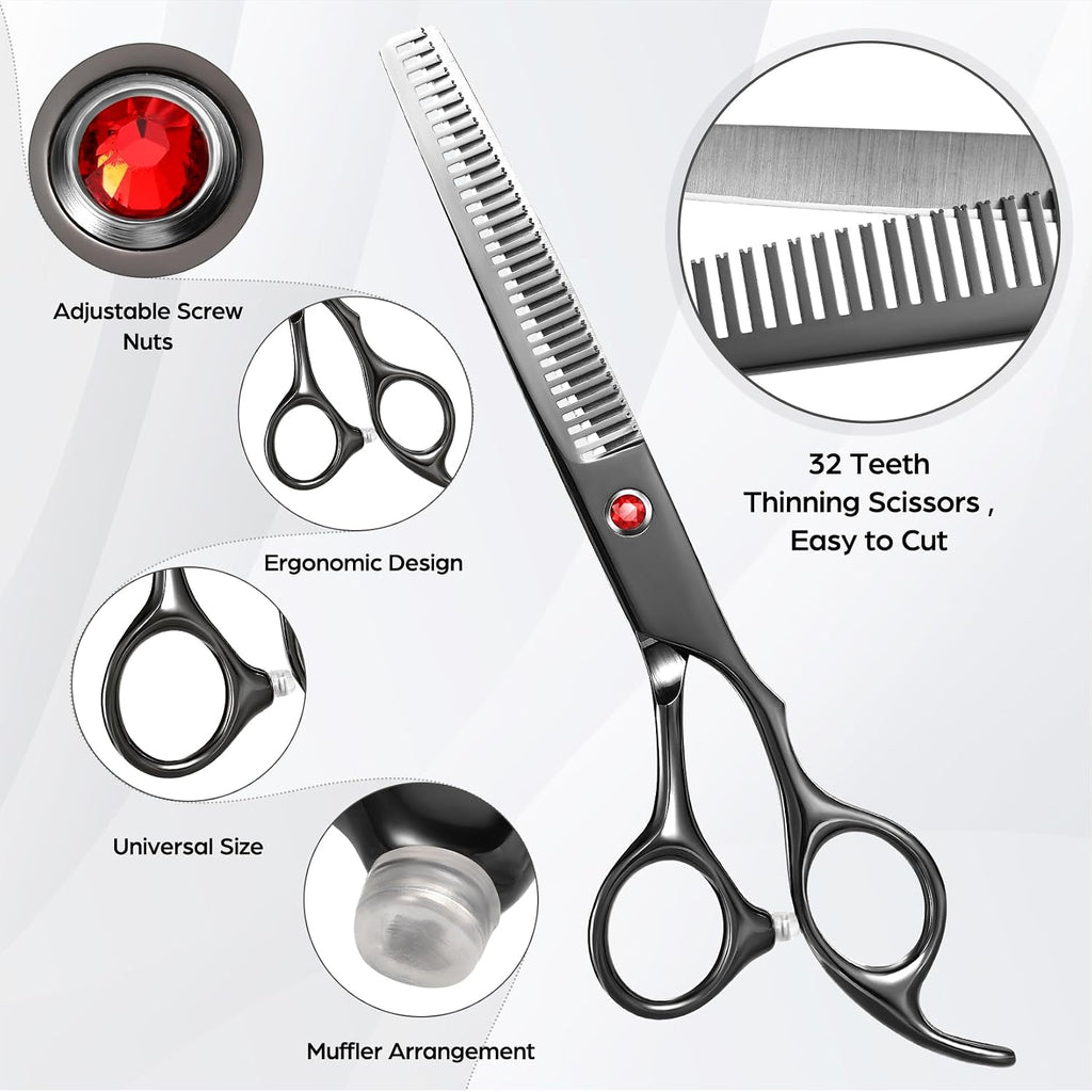Professional Hair Cutting Scissors Japanese 440C Stainless Steel 7.8 Inch Straight Thinnin Shears Tools For Mother Father Friends' Christmas Gift, Black