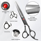 Professional Hair Cutting Scissors Japanese 440C Stainless Steel 7.8 Inch Straight Thinnin Shears Tools For Mother Father Friends' Christmas Gift, Black