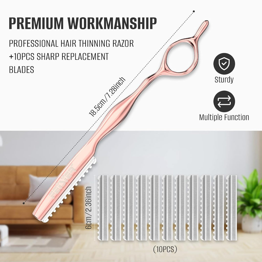 Feisier Hair Razors For Cutting Hair, Professional Styling Texturizing Razor, Stainless Steel Thinning Razor Kit With 10 Replacement Blades, Premium Texture Cutting Razor For Salon And Home