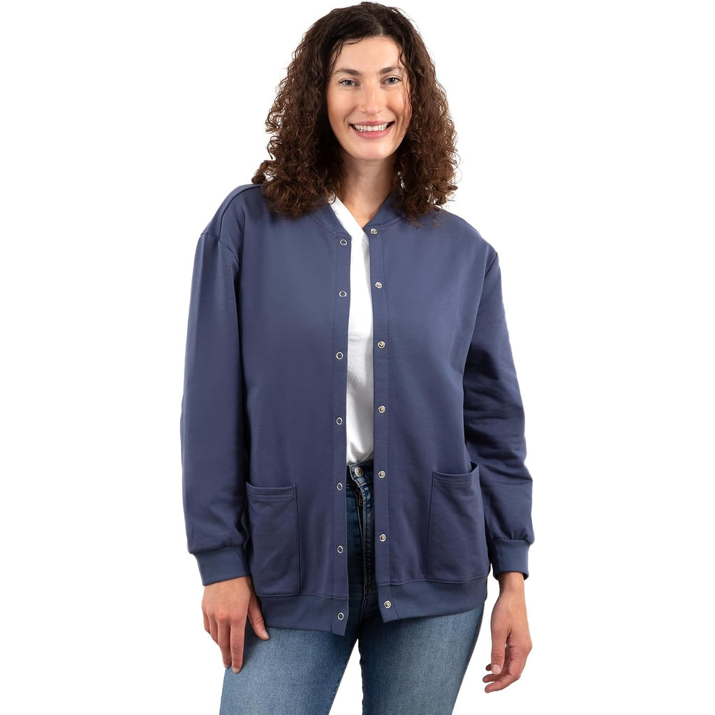 Rr & Ed Essentials Womens Fleece Snap Front Cardigan, Soft Lightweight Sweatshirt For Women, Baseball Jacket With Pockets