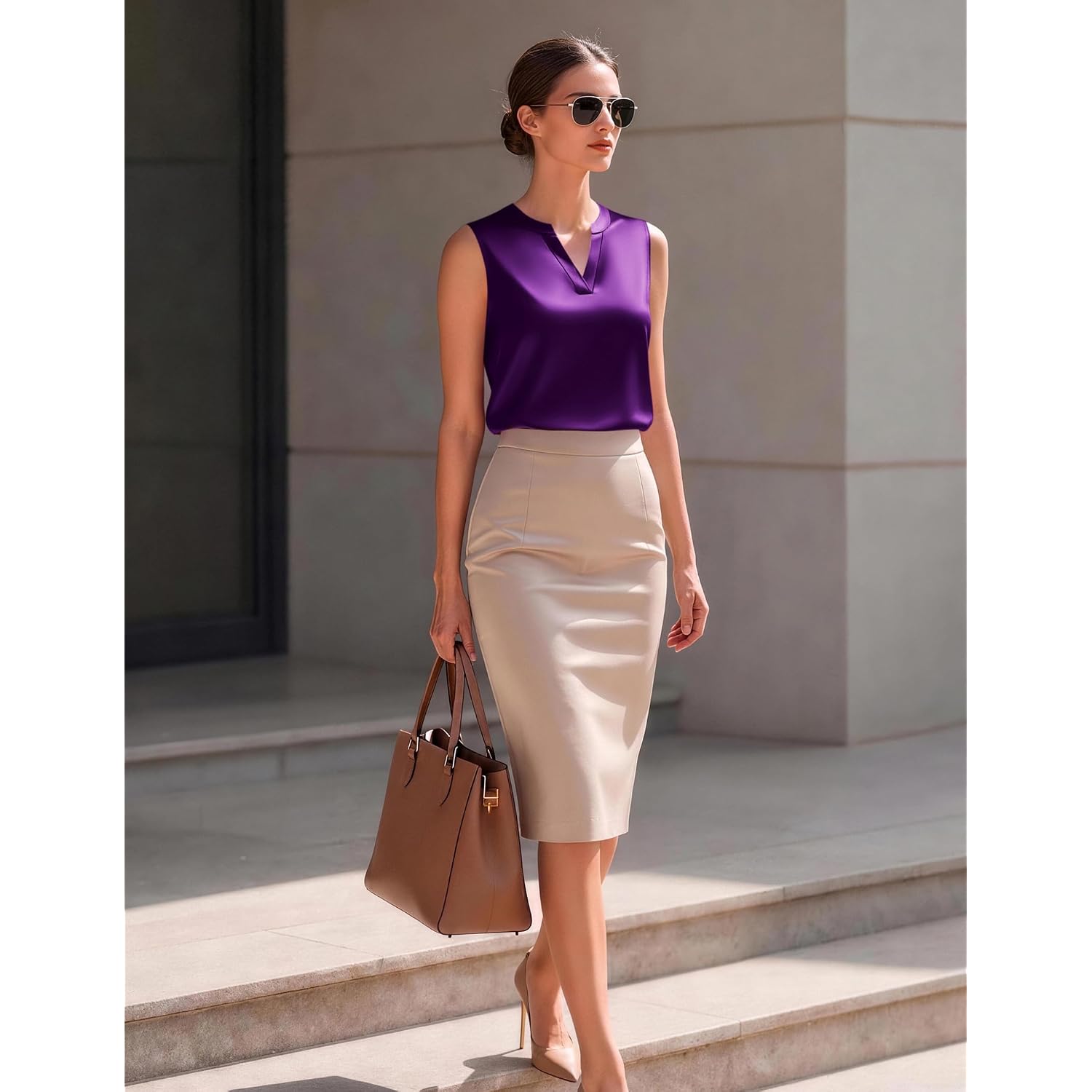 Zeagoo Silk Satin Tank Tops For Women V Neck Business Work Blouses Summer Dressy Casual Sleeveless Shirts