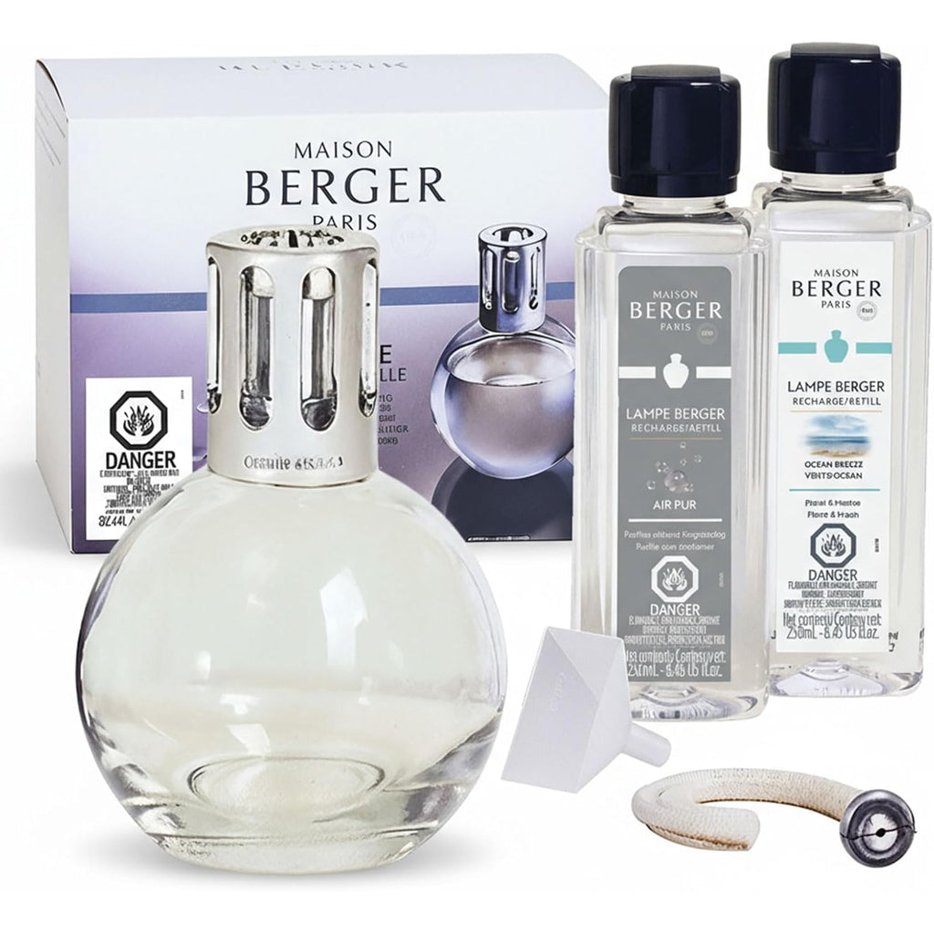 Maison Berger Lampe Berger Starter Kit, Round Lamp + 2 Refills | Round Lamp Starter Kit, 2 X 250 Ml Refills (Ocean Breeze & So Neutral), Helps Neutralize Odors, Made In France