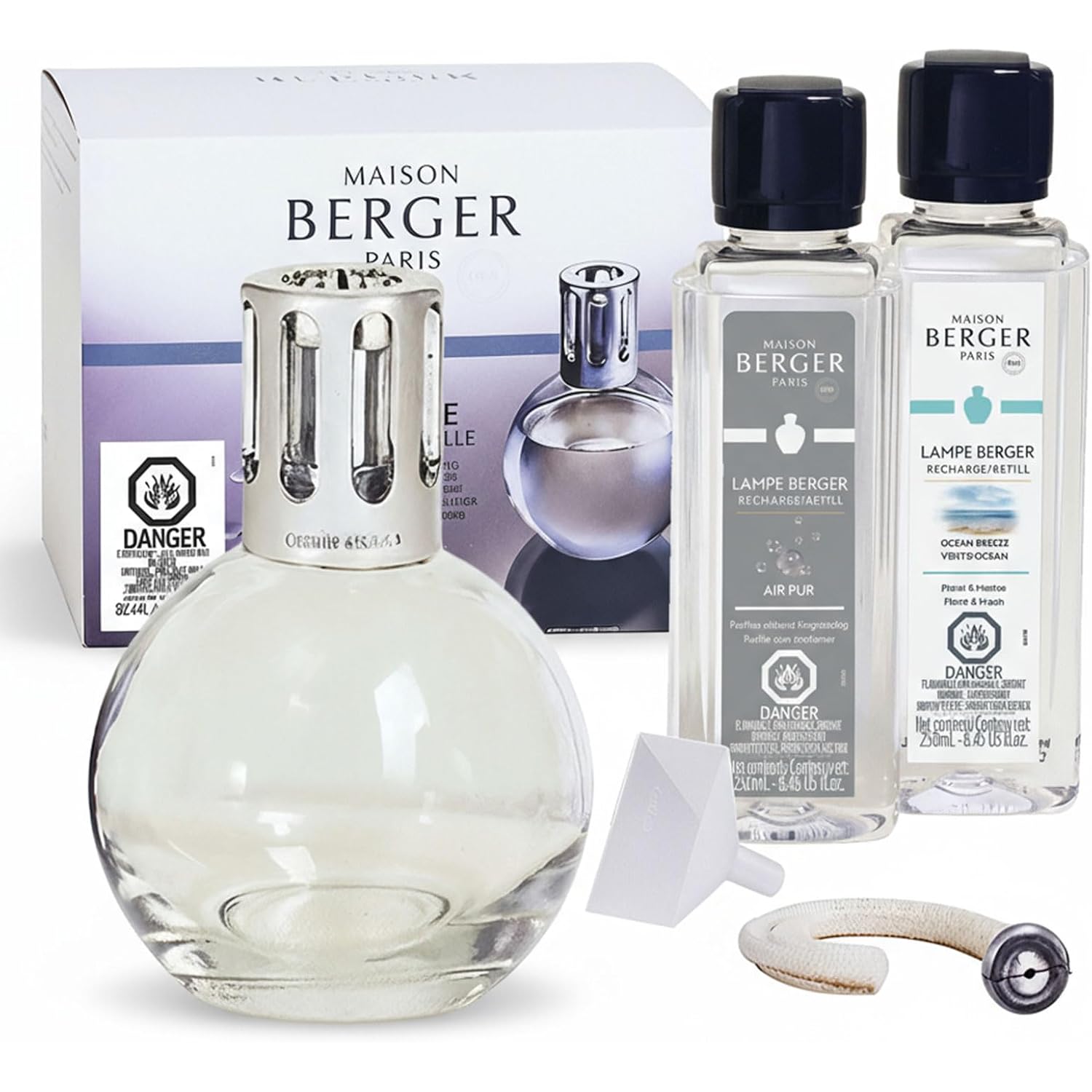 Maison Berger Lampe Berger Starter Kit, Round Lamp + 2 Refills | Round Lamp Starter Kit, 2 X 250 Ml Refills (Ocean Breeze & So Neutral), Helps Neutralize Odors, Made In France
