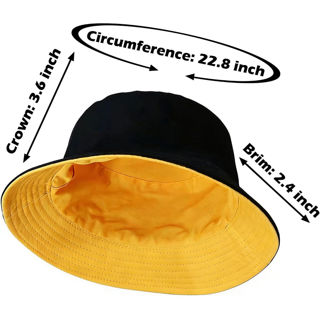 Bucket Hat for Men and Women 2-in-1 Reversible Sun Protection Fashion Flat Top Cap for Fishing Travel Beach Sports Yellow-black