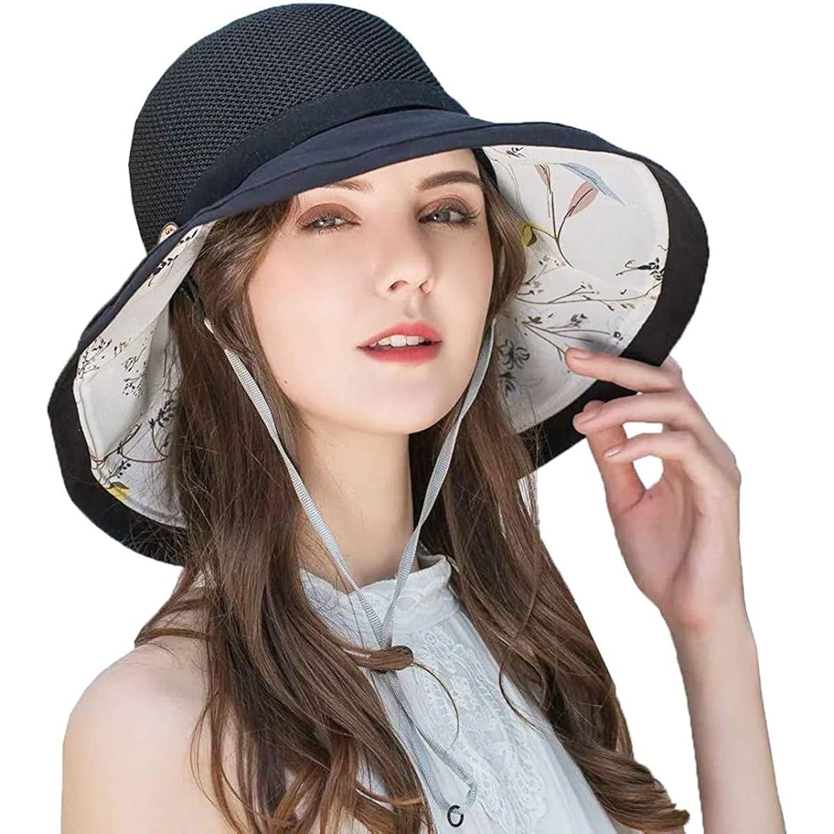 Women'S-Mesh-Sun-Hats Wide-Brim Summer Beach Bucket Caps For Girls Outdoor-Uv-Protection Foldable-Fishing-Hat Chin Strap