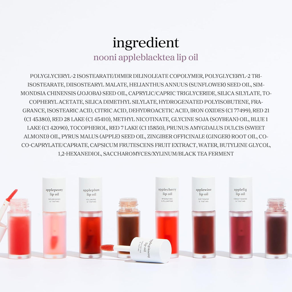 NOONI Korean Lip Oil - Applepeony | Long-Lasting, Moisturizing, Plumping, Revitalizing for Dry Lips, Waterproof, No Peel Off, Hydrating Lip Stain, Stocking Stuffers, Cute Stuff, 0.12 FL Oz