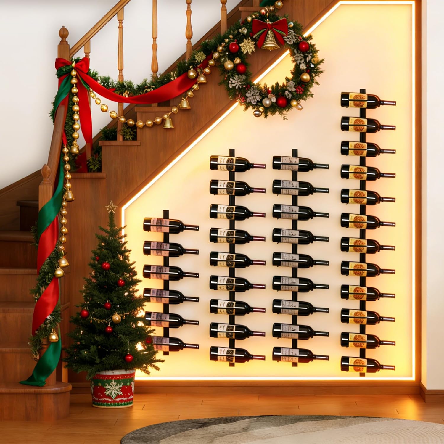 2 Pack 12 Bottle Wall Wine Rack For 24 Wine Bottles, Diy Detachable Wall Mount Wine Rack, Wine Storage Organizer Display Holder Used As One Or Four, For Dining Room, Wine Cellar, Wine Lover Gift