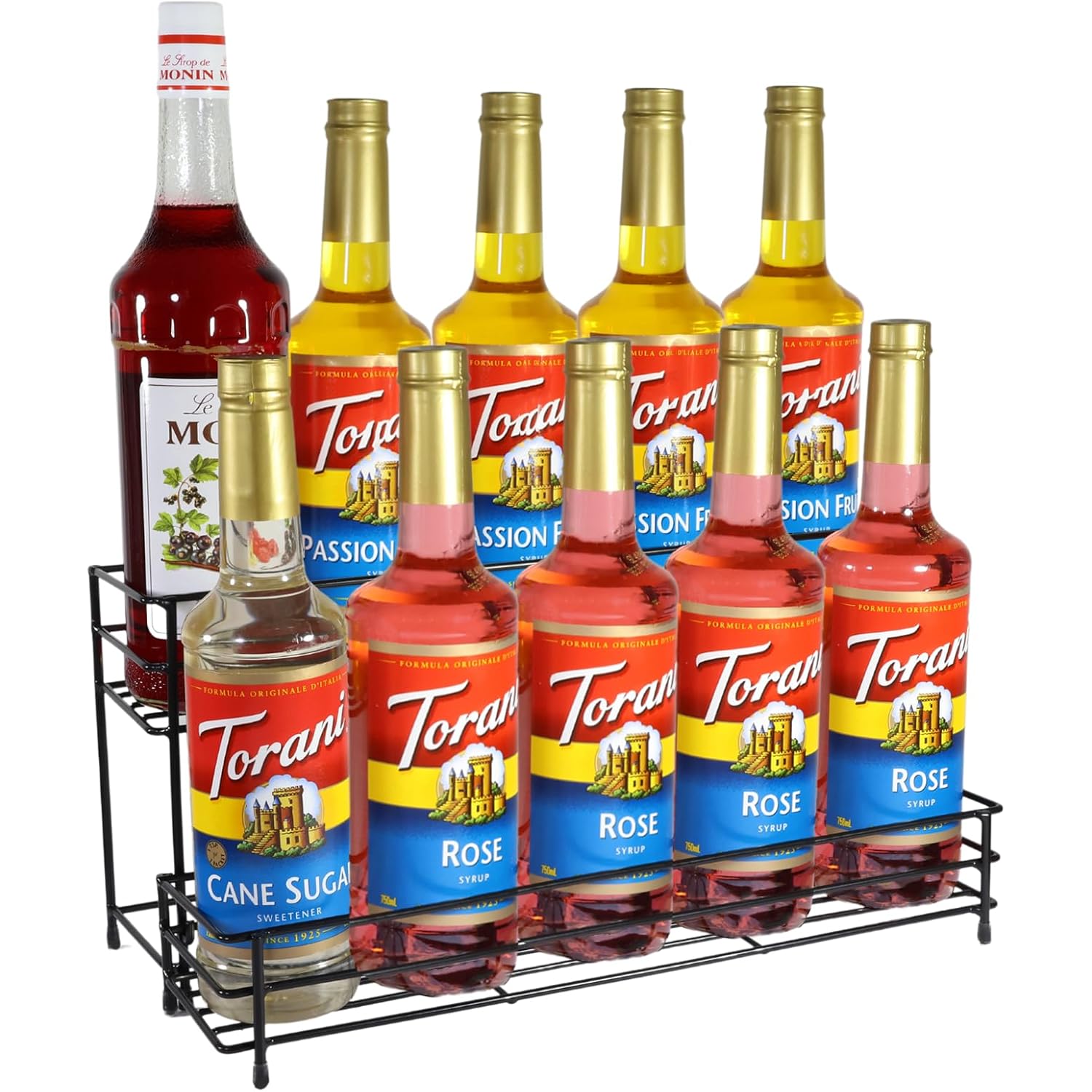 Coffee Syrup Organizer Rack, 2 Tier Coffee Syrup Stand Holder For Coffee Bar, 10 Bottles Wine Bottle Holder, Coffee Station Organizer Storage Shelf For Cocktail, Dressing, Coffee Bar Accessories