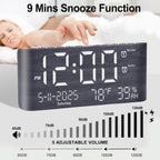 Pplee 8.7Inch Digital Alarm Clock For Bedroom-Digital Clock With Day Of Week Month Year Humidity & Temperature Brightness Snooze 2 Alarm Clock & 2 Usb Charger Desk Clock For Heavy Sleeper