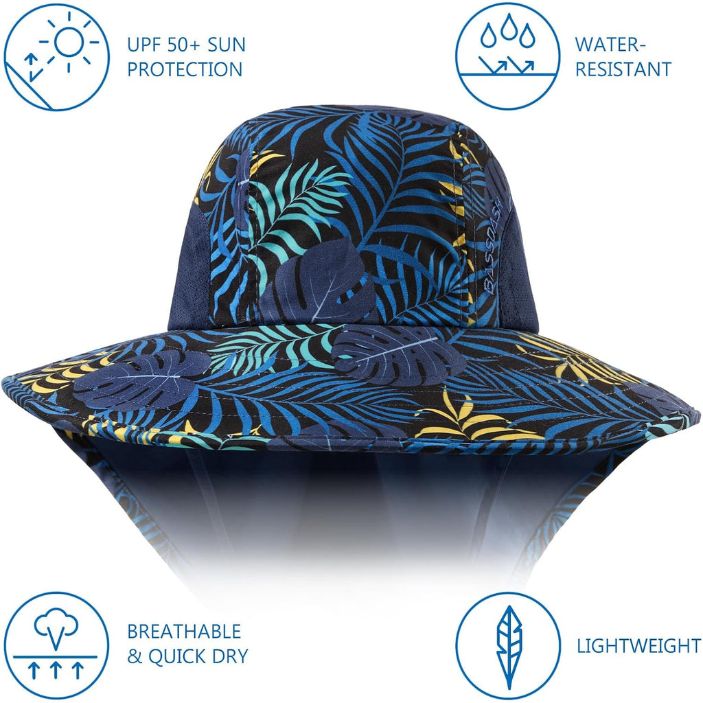 Bassdash Upf 50+ Unisex Water Resistant Wide Brim Sun Hat With Large Neck Flap Ponytail Fishing Hat For Men Women