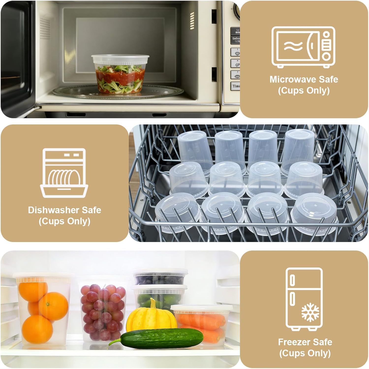 60 Sets Deli Containers With Lids, 32/16/8 Oz X 20 Set Each, Leak-Proof & Bpa Free Airtight Takeout Plastic Food Storage Containers For Soup, Freezer/Microwave/Dishwasher Safe